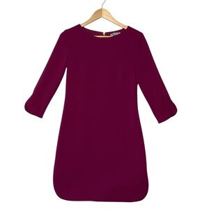 ELIZA J sz 4 Simple Short Dress Shift 3/4 Sleeves Tulip Hem Boat Neckline